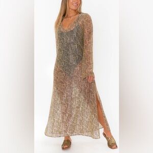 Show Me Your Mumu Santos Cover Up Gold Glitter Python‎ Print Sheer Maxi Size M